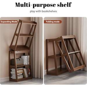 ספריית סולם מעץ מלא בת 5 קומות, מדפי תצוגה מודרניים עם מסגרת עץ, ספרייה מתקפלת וחוסכת מקום לבתי מלון - Product Image 4