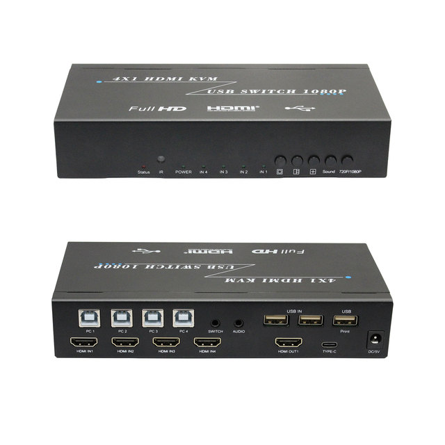 4K@60Hz KVM Switch HDMI USB Port 4 in 1 Out Switcher Selector for 4 Computers Share Keyboard Mouse Printer and 1 HD Monitor