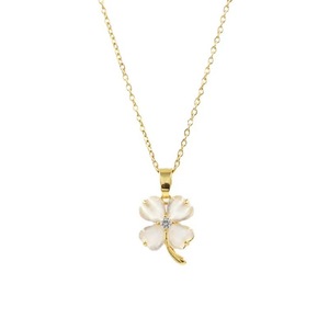 Four Leaf Clover Necklace Cat's Eye Stone <b>Titanium</b> Steel Clavicle <b>Chain</b> Gift Fashion Jewelry - Product Image 4