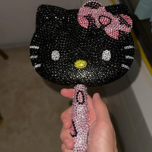 Miroir de poche Hello Kitty en strass, miroir de maquillage scintillant avec poignée, vente en gros - Product Image 5