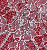 Tissu en dentelle de tulle ajouré brodé de fleurs géométriques vintage, perlé à la main, avec dentelle cils, pour robe de mariée et de soirée