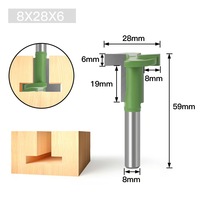 Mata Bor Router T-Slot 8mm, Pisau Pemotong Lurus untuk Pembuatan Alur pada Kayu, Peralatan Pertukangan Kayu