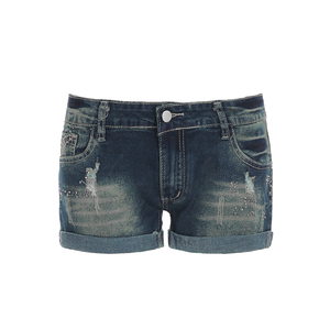 Women’s Low Rise Distressed Denim Shorts Hotfix Rhinestone <b>Booty</b> Shorts Rolled Hem Skinny Jeans Shorts - Product Image 6