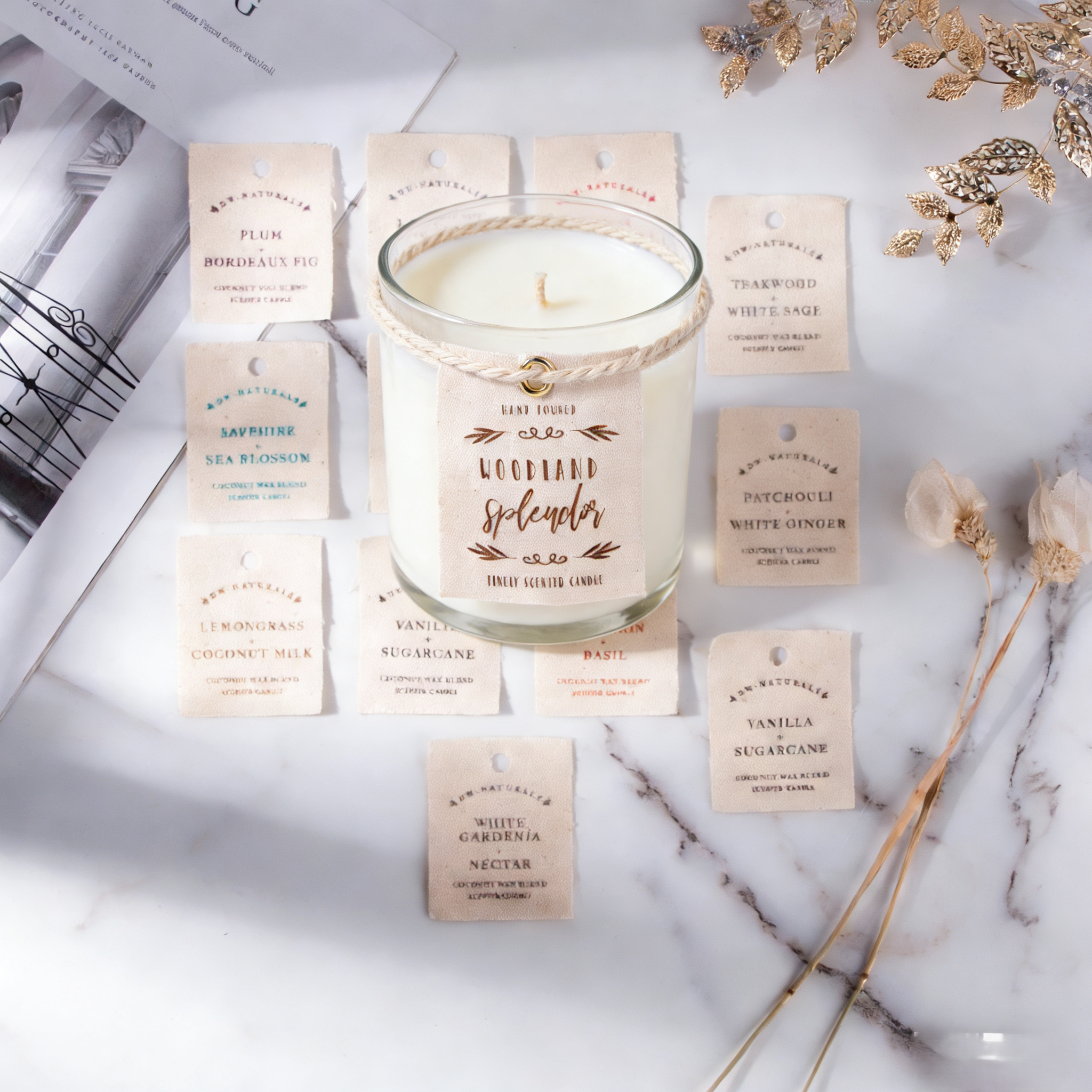 Custom Adhesive Sticker Eco-Friendly Canvas Security Swing Hang Tags For Scented Candle Cup