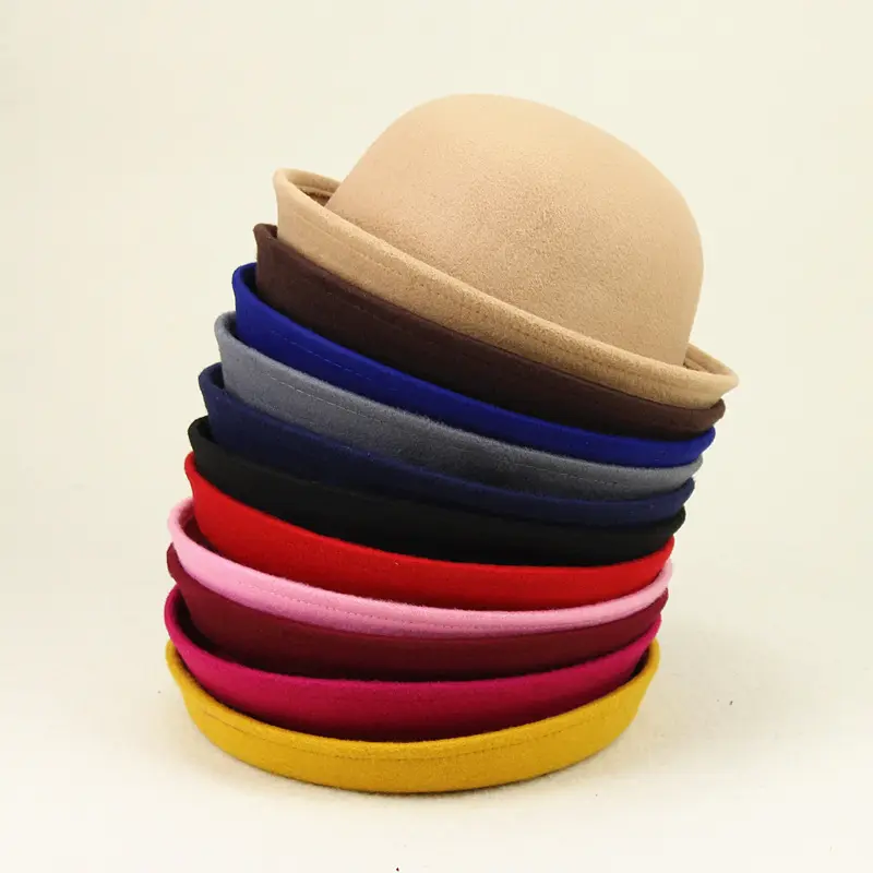 Fashion Wool Blend Plain Colors Children Felt Fedora Cap Hat Stylish Warm Solid Round Top Structured Kids Fedora Hats