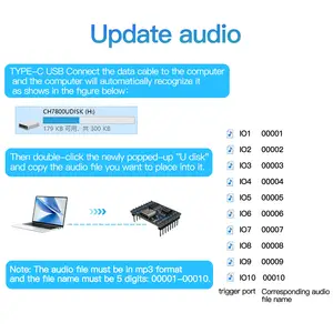 Module vocal de lecteur MP3 CH9300 avec carte TF 4 Mo/16M USB téléchargeable 10 déclencheurs IO contrôle de Port série pour composants acoustiques