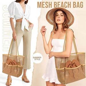 Bolsa de Playa de Verano para Mujer, Impermeable, con Múltiples Bolsillos de Malla, Cierre de Cremallera, Portátil, para Viajes y Natación - Product Image 3