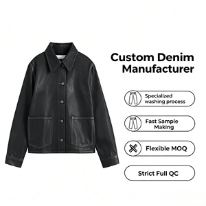 Veste en jean décontractée pour <span class=keywords><strong>femme</strong></span>, coupe ample, en tissu denim <span class=keywords><strong>noir</strong></span> brillant enduit de <span class=keywords><strong>cire</strong></span>, résistante à la décoloration, pour l'automne/hiver - Product Image 1