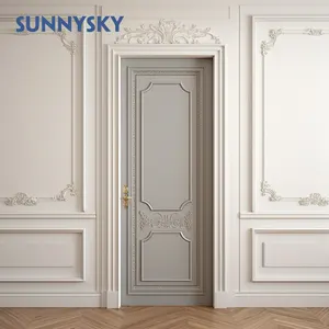 Sunnsky Customized House Villa Exterior Main Entrance Double Wood Doors Modern Solid Wooden Front Entry Door