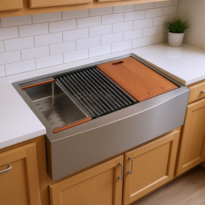 Lavello da Cucina in Acciaio Inox Stile Fattoria con Grembialiera Anteriore, 33 Pollici, Doppia Vasca, Workstation Multifunzionale - Product Image 2