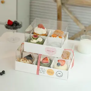 EU Style Mini Fruit Cake Macaron Holder Containers Clear Cupcake Box with Ribbon Full Open Plastic 4/6 Pcs Food Custom