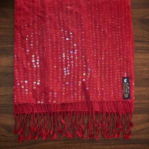 Red Sequins Tassel Style Whitening Girls Adult Long Multi-Purpose <b>Silk</b> Cashmere Solid-Color Shawl - Product Image 3