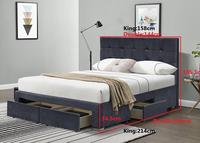 Conception d'usine professionnelle moderne tissu de velours gris clair Double taille lit de plate-forme de stockage rembourré