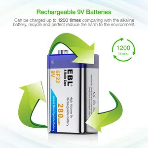 China Leverancier 9 Volt Oplaadbare Batterijen 280Mah 9 V Nimh Batterij