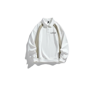 Sweat-shirt à col en V pour homme, blanc, surdimensionné, à manches régulières, avec logo imprimé sur le devant, vêtement décontracté d'automne, jersey uni - Product Image 1