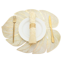 ELECDON Sets de table en vinyle en forme de feuille d'or, pour table de dîner, 6 pièces, lavables à la main, décoration pour mariage, anniversaire, fête (45x35cm)