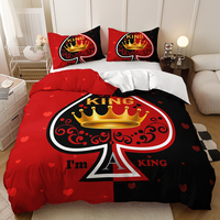 Ensemble de housse de couette en polyester avec motif personnalisé imprimé en 3D noir et rouge pour couple, reine, roi, mariage
