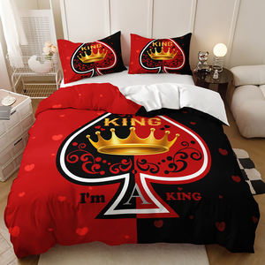 Impression numérique 3D Motif personnalisé <span class=keywords><strong>Noir</strong></span> Rouge He She Queen King Couple Mariage Literie Polyester Housse de <span class=keywords><strong>couette</strong></span> Ensemble - Product Image 4