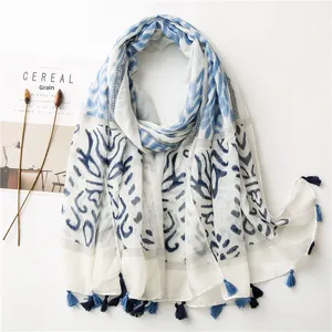 Écharpe pour femme toutes saisons, style Harajuku, motif <span class=keywords><strong>Mori</strong></span> Girl japonais avec imprimé vagues, châle de protection solaire, écharpe de plage, écharpe à franges - Product Image 1
