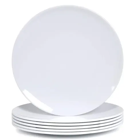 Melamin yemek tabakları 10 inç yemek takımı tabak takımı iç ve dış mekan kullanımı için, kırılmaya dayanıklı, beyaz