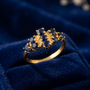 Ethnic Gold Plated Brass <b>Ring</b> with Blue Zircon Stones and Pave Setting for Women - Product Image 3