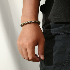 Braided PU <b>Leather</b> <b>Bracelet</b> Gold Plated Clasp Camouflage Pattern Unisex Casual Sporty Style - Product Image 3