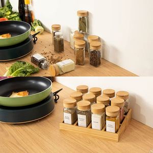 12 <b>Spice</b> Glass <b>Jars</b> with Bamboo Lids Countertop Seasoning Rack with <b>Labels</b> - Product Image 2