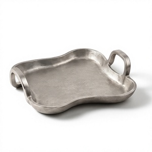 Plateau de service de luxe en métal argenté ondulé, avec poignée en boucle, pour centre de table de salon, décoration, vente en gros - Product Image 1