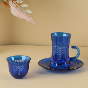 Taza de cristal de Espresso árabe con estampado personalizado ecológico, Juego de platillos transparentes para café, Cava, taza de té, patrón de palmera grabado - Product Image 4