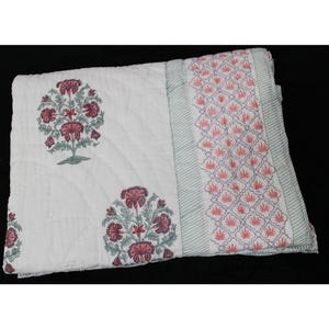 Main bloc impression Jaipuri couette à la main Razai imprimé fleuri indien réversible ethnique lavable coton hôtel lit propagation décor à la maison - Product Image 2