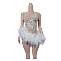 Jupe courte bouffante en maille ornée de strass, moulante et sexy, avec bretelles style perle Bingchas, pour costumes de spectacle en bar et boîte de nuit