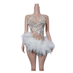 Costume <span class=keywords><strong>da</strong></span> Performance per <span class=keywords><strong>Bar</strong></span> e Discoteca: Gonna Corta Sexy in Rete con Strass e Bretelle a Perle Bingchas - Product Image 1