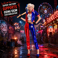 Ensemble de costumes d'anime pour femmes, veste, crop top et pantalon, rouge et bleu, style jeu, tenue de scène pour spectacle