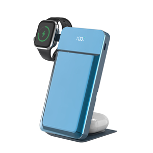 พาวเวอร์แบงค์ไร้สาย 3-in-1 ความจุ 10000mAh 15W แบบพับได้ ชาร์จเร็วสำหรับโทรศัพท์ นาฬิกา และหูฟัง - Product Image 1