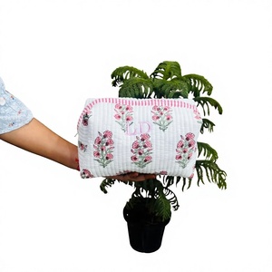 Great Price Handmade Floral Cotton Down <b>Zip</b> Makeup Bag Bridesmaid Gifts Proposal Cosmetic Bag Women Cosmetic Bags - Product Image 1