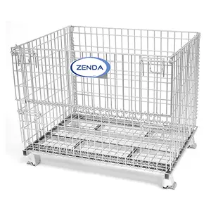 Good Quality 400-1500kg Capacity Collapsible Metal Secure Folding Storage Stillages Mesh Cage