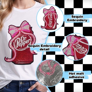 Bán buôn lớn hơn <span class=keywords><strong>sequin</strong></span> các bản vá lỗi sắt trên cung DR pepperinspired Hồng Bow vá cho thể thao hoạt động t Áo sơ mi hoodie Đảng - Product Image 5