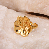 Bague ouverte Gaovo vintage en acier inoxydable plaqué or 18 carats, motif floral géométrique évidé, idéale pour les fêtes de fiançailles, mariages ou comme cadeau pour femme