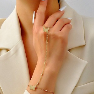 2024 Schakel Ketting Armband Koper Zirkoon Vlinder Kralen Vinger Ring Pols Ketting Slave Armbanden Parel Hand Ketting Armband - Product Image 2