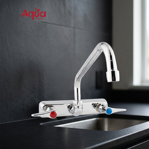 Wall-Mounted Kitchen Sink Mixer Tap, Polished Chrome Two-Handle <b>Hot</b>/<b>Cold</b> Water Tap with Swivel Spout for Kitchen & Utility Room - Product Image 1