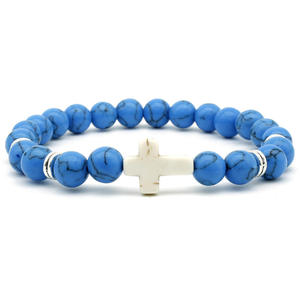 Pulsera De Cruz con turquesas para mujer, brazalete De Cruz Blanca con diseño religioso y <span class=keywords><strong>Cristianas</strong></span> - Product Image 6