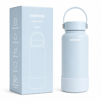 Bouteille d'eau chaude en acier inoxydable à isolation sous vide pour cadeaux - Double paroi, large ouverture, couvercle flexible, anti-fuite, rechargeable, 32 oz