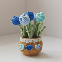 Buket Bunga Wol Rajutan Tangan, Tanaman Tulip dalam Pot, Ramah Lingkungan, Tahan Lama, Hadiah Thanksgiving