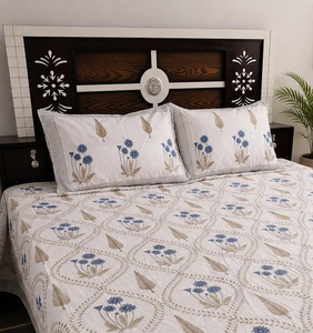 <b>King</b> <b>Size</b> Floral Hand Block Print Cotton Bedsheet Set White Indian Jaipur Handmade Bedding with 2 Pillow Covers - Product Image 4