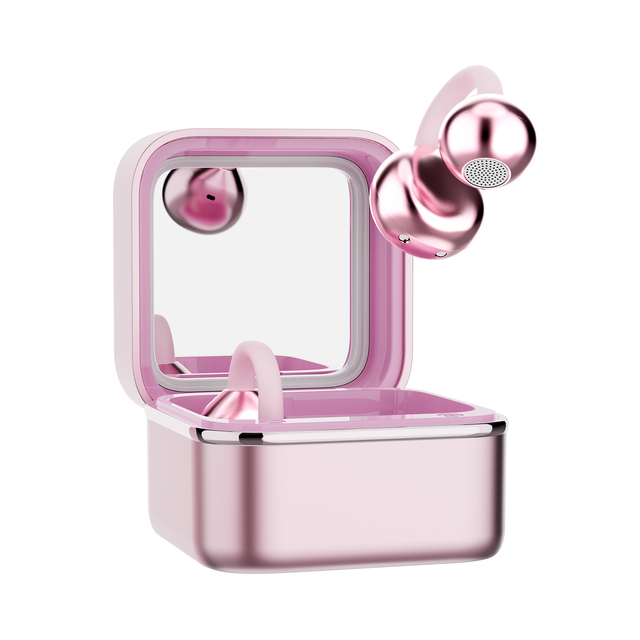 Wireless Earbuds with Pocket Vanity Mirror Case for Daily Makeup & Travel Portable Jewelry Box Style Wireless OWS Earphone