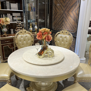 Pháp rắn gỗ tròn bàn ăn châu Âu đá cẩm thạch giản dị cho nhà sang trọng chạm khắc bàn ăn - Product Image 3