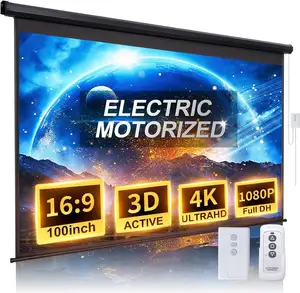 100 120 inch 16:9 Motorized Electric Projector Screen Wall/Ceiling Mounted White Projection Screen