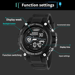 Montre de sport <span class=keywords><strong>numérique</strong></span> en caoutchouc lumineuse et étanche pour homme, style mode de luxe, <span class=keywords><strong>cadran</strong></span> 45 mm - Product Image 3