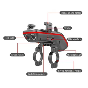 多機能防水スポーツバイク自転車スピーカー電話マウントホルダー付きナイトライディングバイクスピーカーヘッドライト付き