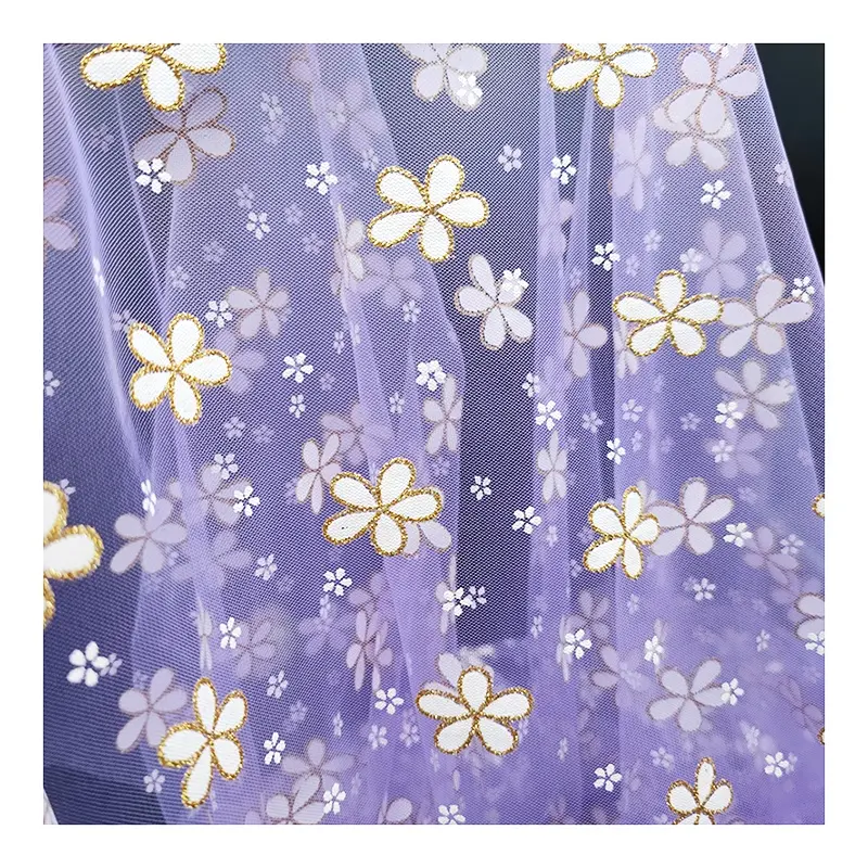 Tissu de Tulle violet en Polyester, Tulle à motifs floraux avec paillettes, étoffe pour robe de bébé, Tutu, offre spéciale